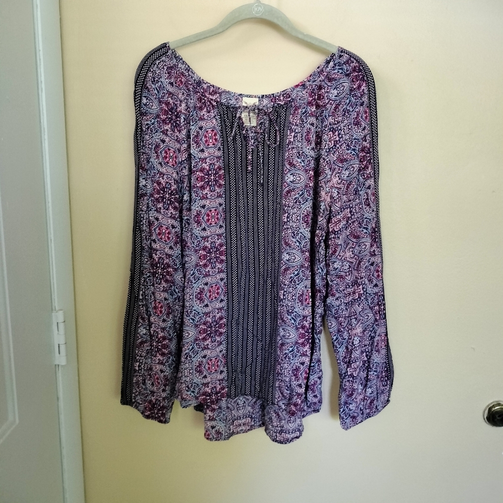 Faded Glory Blue Pink Bohemian Womens Top Blouse Size 20 Flowy Vacation Office